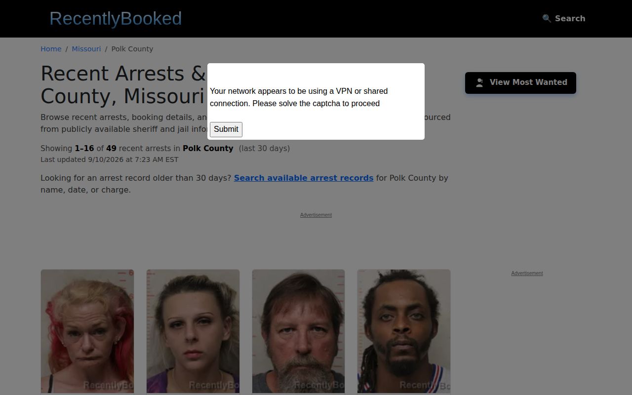 RecentlyBooked unofficial Polk County results page interface